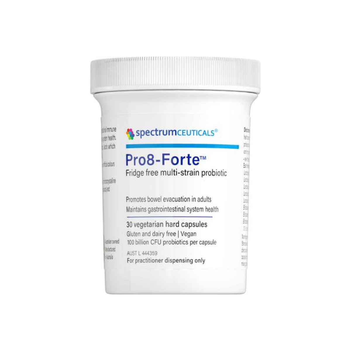A Supplement container with the name Pro8_Forte (30 Caps) by Spectrumceuticals.