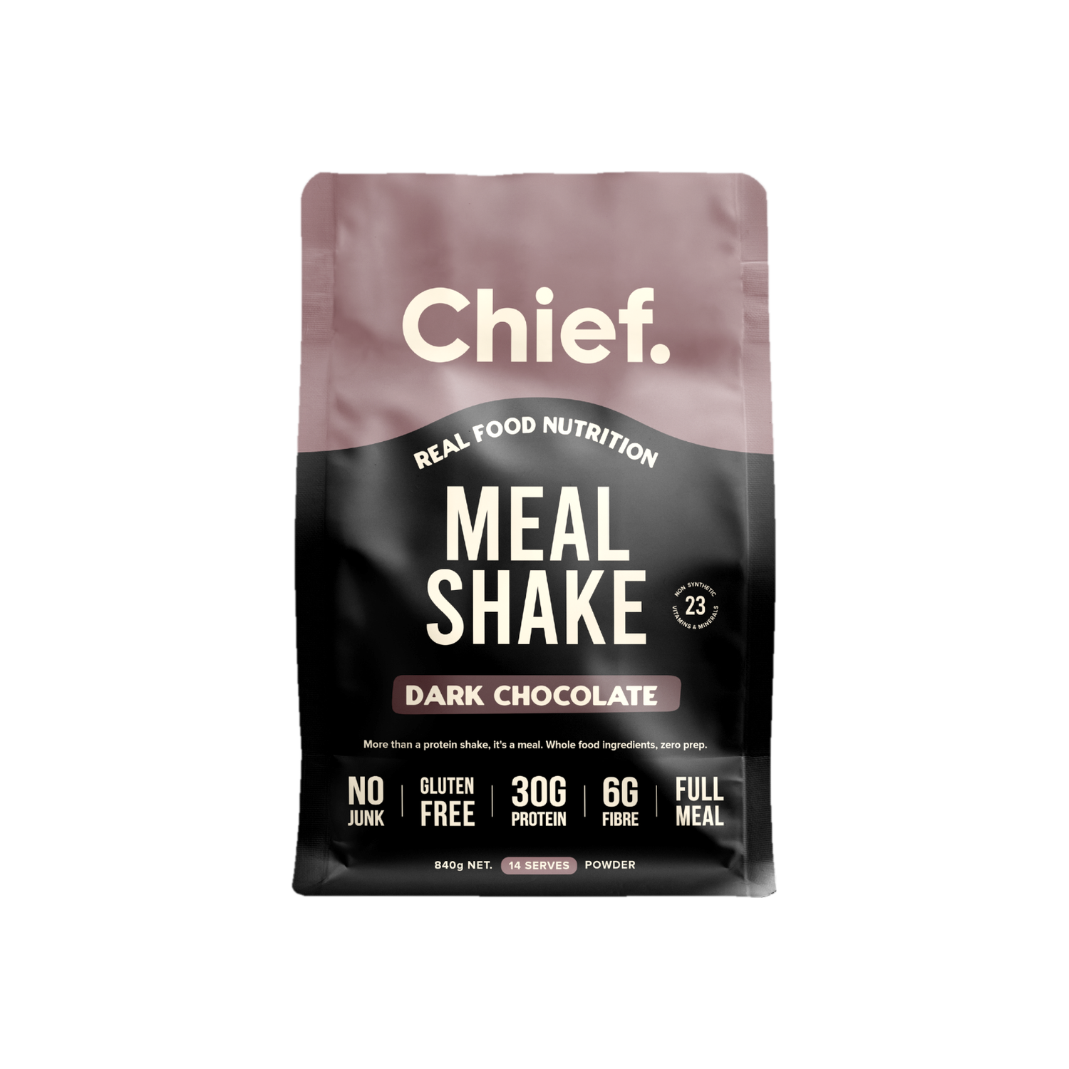 A supplement container of Meal Shake (Dark Chocolate) by Chief Nutrition