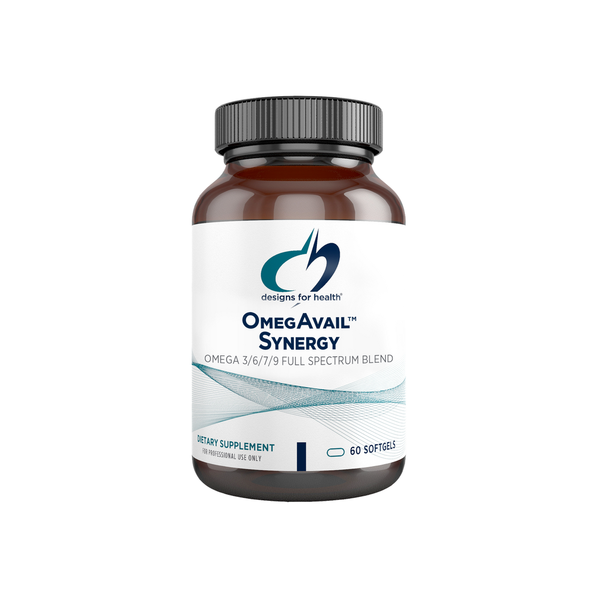 A supplement container of OmegAvail Synergy by Designs for Health - USA