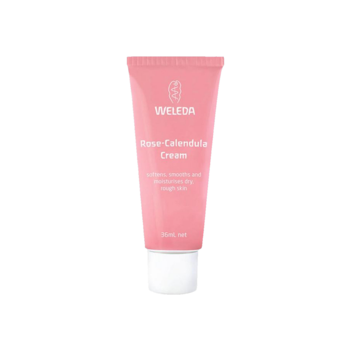 A pink squeeze tube of Rose-Calendula Cream made by Weleda.