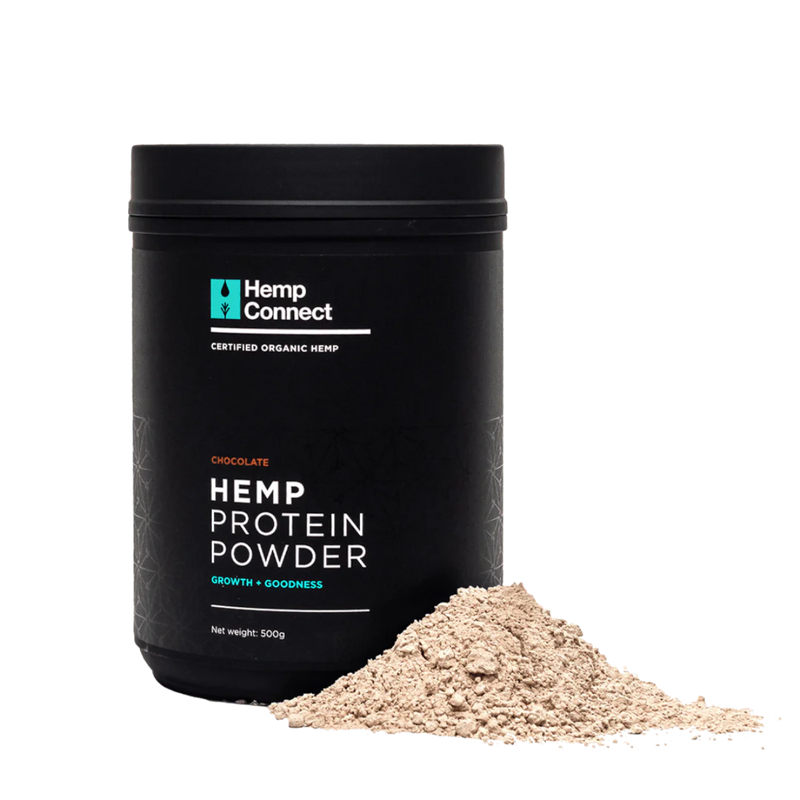 A Supplement container with the name Hemp Protein Powder Chocolate Hemp Connect.