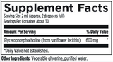 Image of supplement facts:
Glycerophosphocholine (from sunflower lecithin), vegetable glycerine, purified water