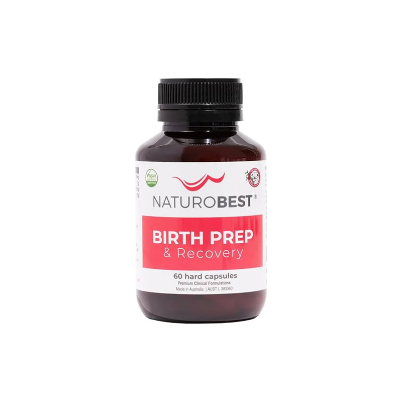 A Supplement container with the name Birth Prep & Recovery by Naturobest.