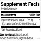 Text describing the ingredients Epigallocatechin gallate (EGCG) 225mg (from green tea (Camellia Sinensis) leaf extract), cellulose (capsule), microcrystalline cellulose, vegtable stearate