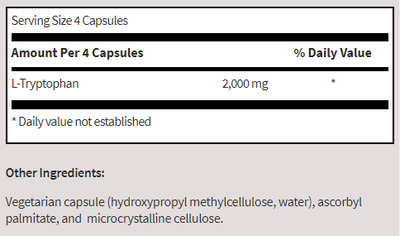 Text listing the ingredients including l-Tryptophan 