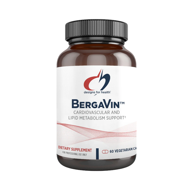 A Supplement container with the name BergaVin by designs for Health.