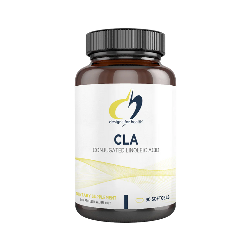 A Supplement container with the name CLA by Designs for Health.