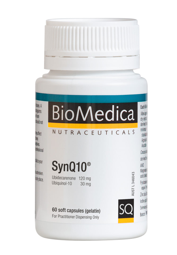 A supplement container of SynQ10 60 Capsules by Bio-Medica