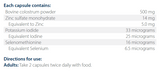 Ingredients including Bovine colostrum powder, Zinc sulfate monohydrate, Potassium iodide, Iodine, Selenomethionine, Selenium.