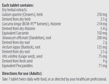 ingredients including, Galium aparine, Cleavers, Curcuma longa, BCM-95, Turmeric, Curcumin, Taraxcum officinale, Dandelion, Arctium lappa, Burdock root, Vitis vinifera, Grape seed, Procyanidins.