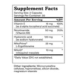 Ingredients: Vitamin E, Nicotinamide, Hyaluronic acid, MitoPrime, MitoQ