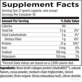 Ingredients: Protein, Iron, Sodium, Potassium, Bone broth collagen protein (HydroBEEF) Coca powder
Steviol glycosides, Triglycerides,  Silicon dioxide.