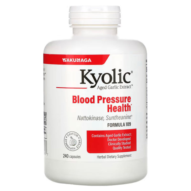 A Supplement container with the name Kyolic Aged Garlic Extract by Wakunaga of America.