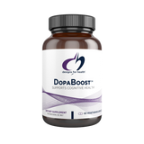 Image of a white supplement bottle that says desifgns for health Dopaboost supports cognitive health dietary supplement 60 vegetairan capsules