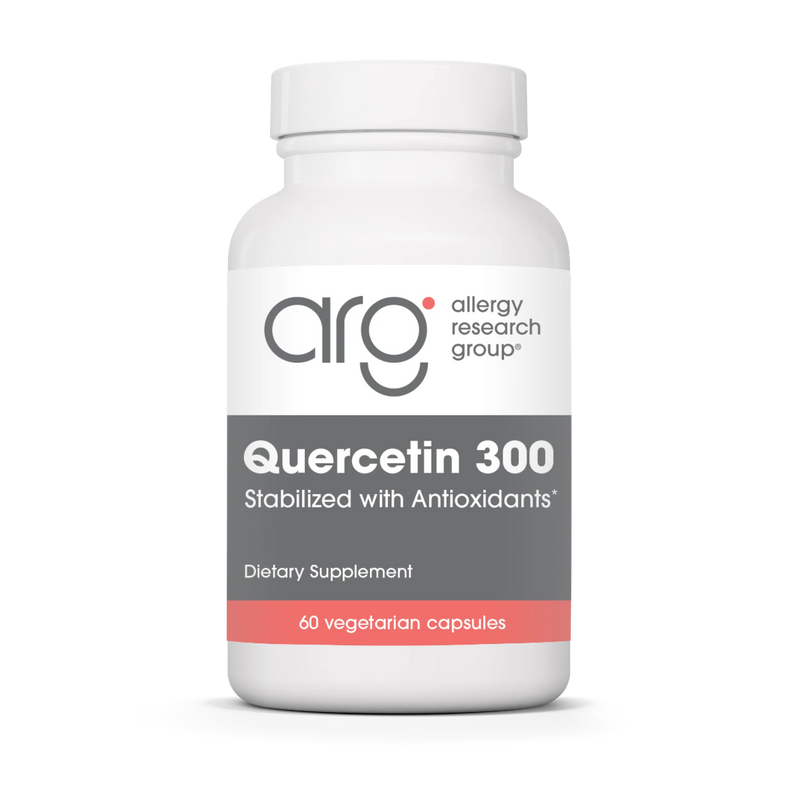 A supplement container with the name Quercetin 300 by Allergy Research Group.
