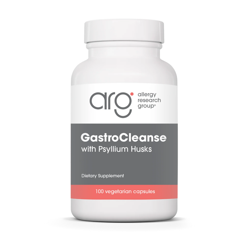 A Supplement container with the name GastroCleanse with Psyllium Husks by Allergy Research Group.
