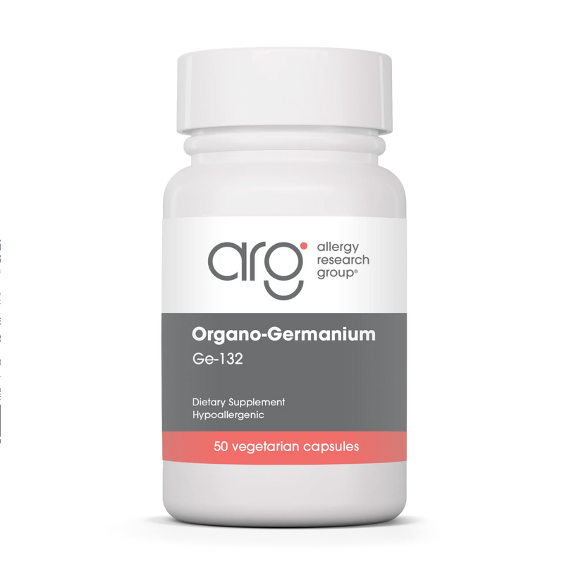 A Supplement container with the name Organo-Germanium Ge-132 by Allergy Research Group.
