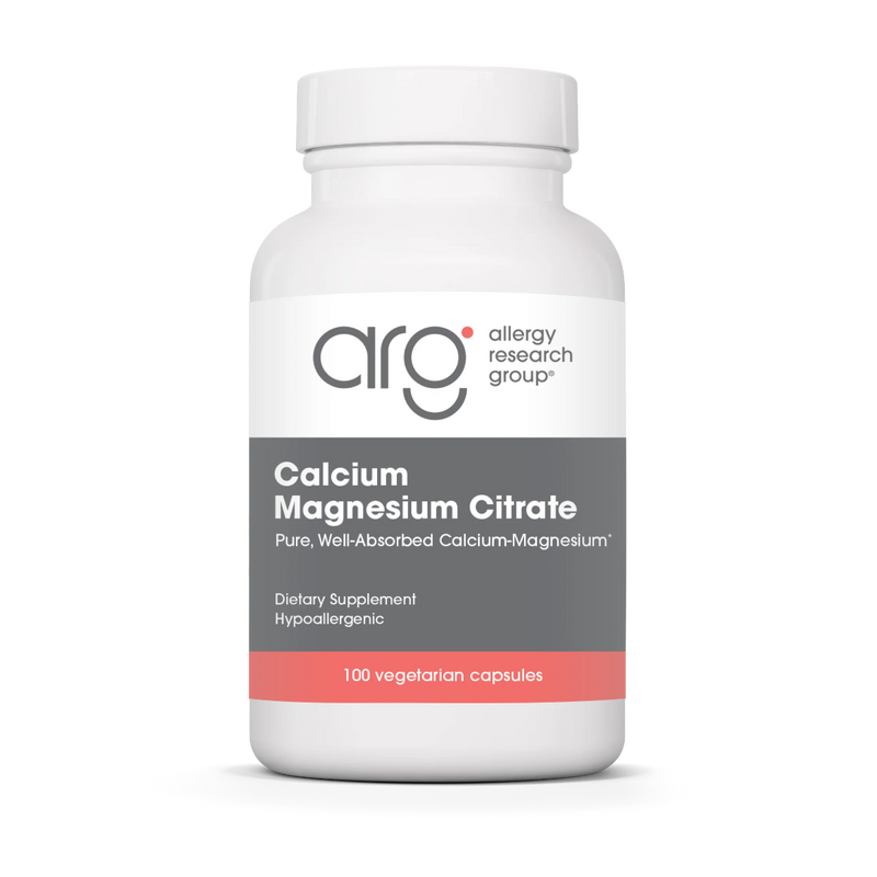 A Supplement container with the name Calcium Magnesium Citrate by Allergy Research Group.