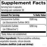 Text describing the ingredients: Glucosamine Sulfate, Chondroitin Sulfate, microcrystalline cellulose, vegetale stearate, silicon dioxide, shellfish (crab and shrimp)