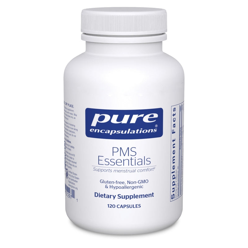 A Supplement container with the name PMS Essentials by Pure Encapsulations.