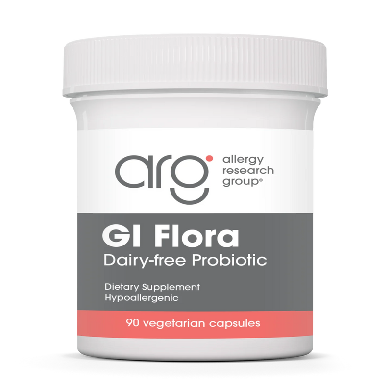 A Supplement container with the name GI Flora by Allergy Research Group.