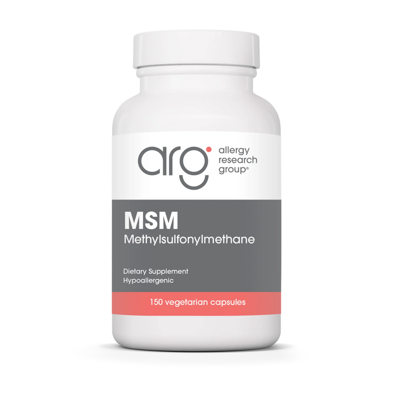 A Supplement container with the name MSM by Allergy Research Group.