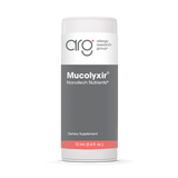 A Supplement container with the name Mucolyxir by Allergy Research Group.