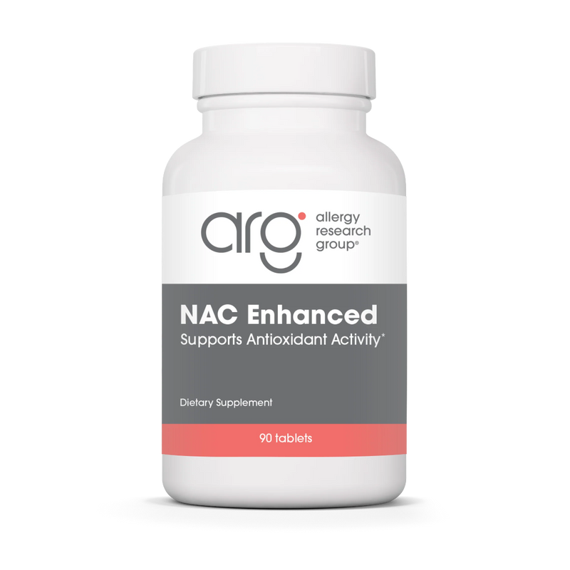 A Supplement container with the name NAC Enhanced by Allergy Research Group.