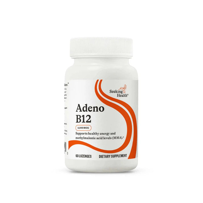 A Supplement container with the name Adeno B12 by Seeking Health.