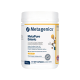 A supplement bottle with the name MetaPure Enteric by Metagenics.