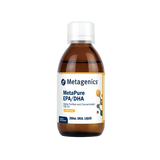 A supplement bottle called MetaPure EPA/DHA by Metagenics.