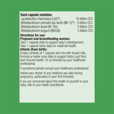 Text listing the ingredients including Lactobacillus Rhamnosus, LGG, Bifidobacterium animalis ssp lactis, BB-12, Bifidobacterium Breve, M-16v, Bifidobacterium longum, BB536