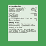 Ingredients including Lactobacillus rhamnosus, GR-1, Lactobacillus reuteri, RC-14, Ascorbic acid, Vitamin C, Colecalciferol, Vitamin D3, Glycyrrhiza glabra, Gutgard, Liquorice.