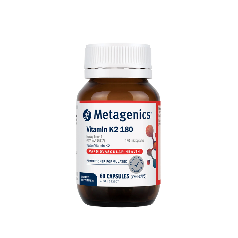 A Supplement container with the name Vitamin K2 180 by Metagenics.