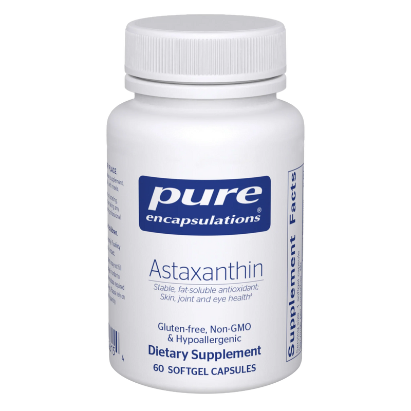 A Supplement container with the name Astaxanthin by Pure Encapsulations.