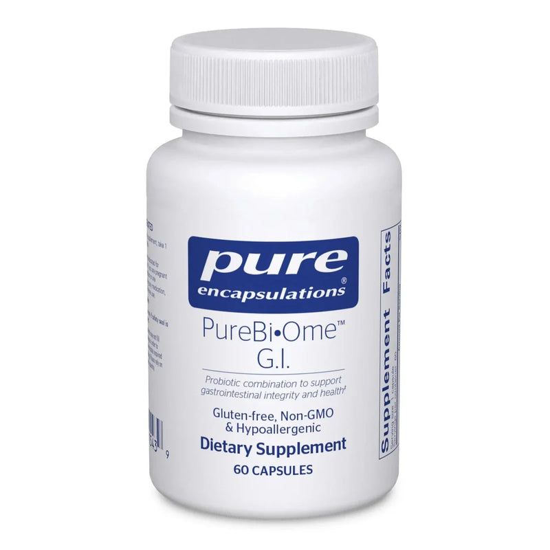 A Supplement container with the name PureBi Ome G.I. by Pure Encapsulations.