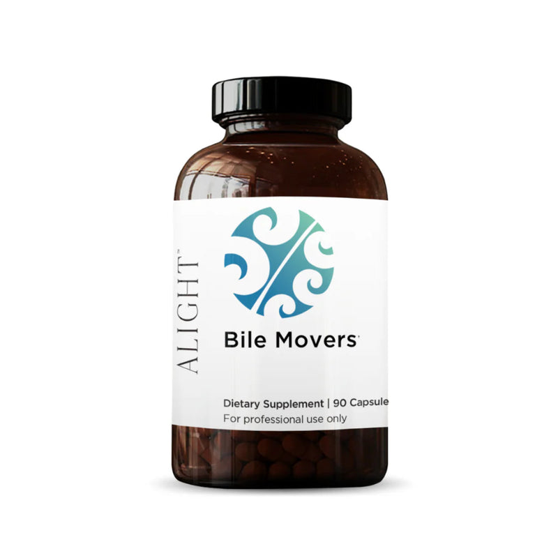Image of a white supplement bottle which says alright bile movers dietary supplement 90 capsules for professional use only