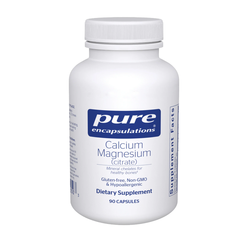 A Supplement container with the name Calcium Magnesium (Citrate) 90 Caps by Pure Encapsulations.