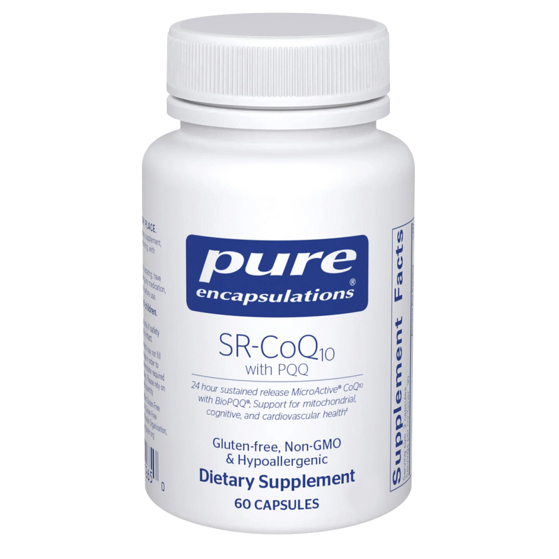 A Supplement container with the name CoQ10  w/PQQ by Pure Encapsulations.