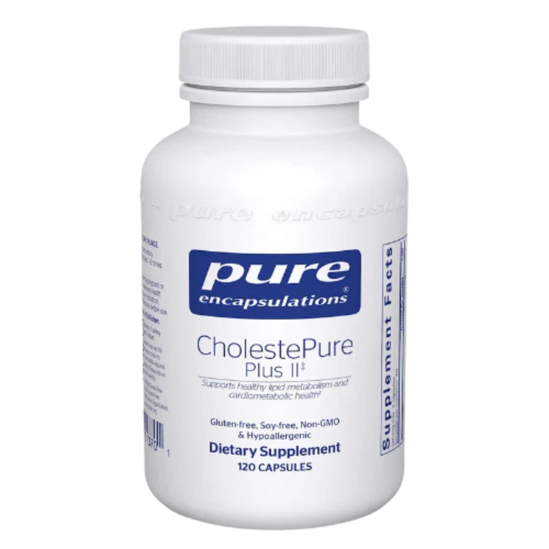 A Supplement container with the name Choleste Pure Pluss II by Pure encapsulations.