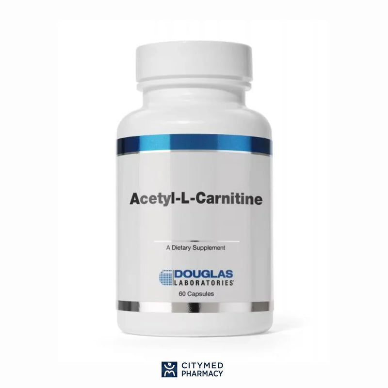 A Supplement container with the name Acety-L- Carnitine bu Douglas Laboratories.