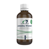White supplement bottle that says designs for health liposomal vitamin C Sodium ascorbate 1.15g per 5ml supports immune system health 175ml oral liquid citrus sorbet flavour