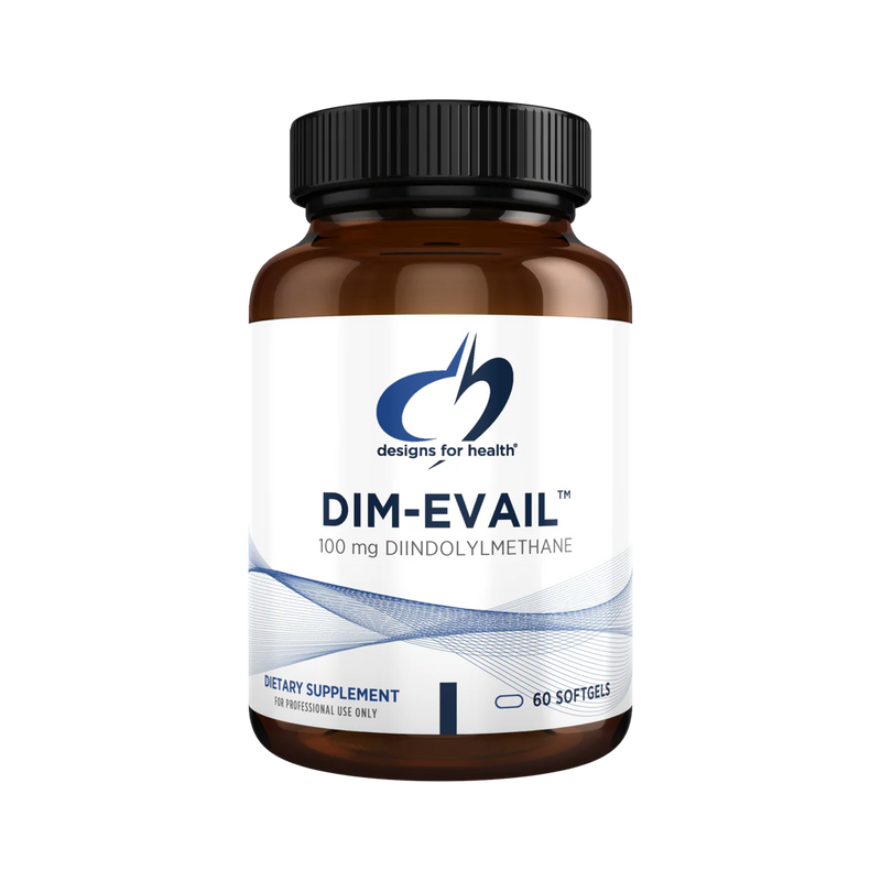 A Supplement container with the name Dim-Evail by Designs for Health.