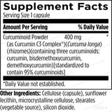 Text describing the ingredients: Curcuminoid Powder, Cellulose (capsule), sunflower lecithin, microcrystalline cellulose, stearates (vegetable source), silicion dioxide