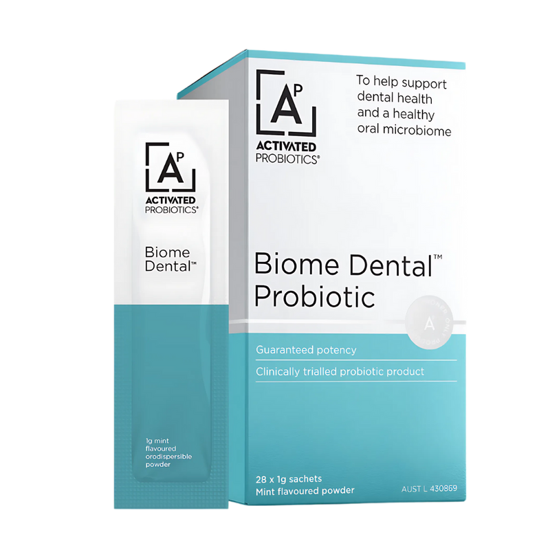 A box with the name Biome Dental by Activated Probiotics.