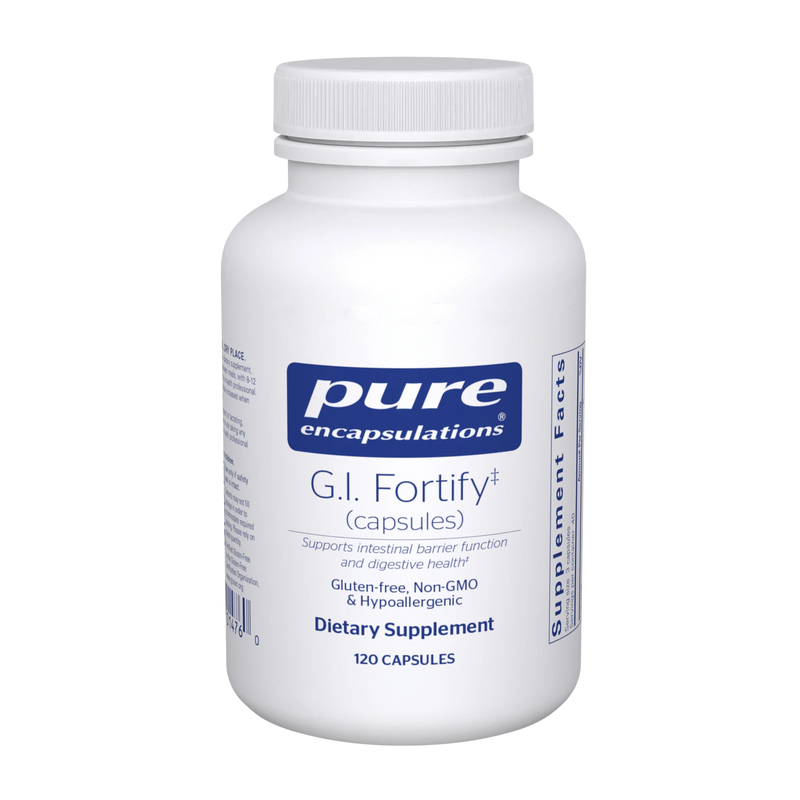 A Supplement container with the name G.I Fortify by Pure Encapsulations.