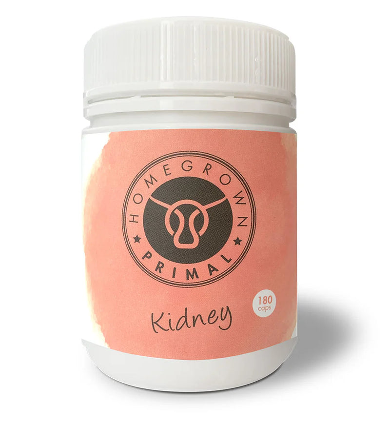 image of bovine kidney supplement from homegrown primal, 180 capsules.