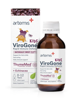 A Supplement container with the name Kids ViroGone Rapid Immune Defence (100mls) by Artemis.