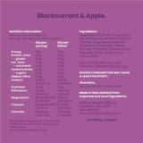 Text describing the ingredients: (blackcurrant & Apple)  Erythritol, Potassium, Magnesium, Calcium, Chloride.