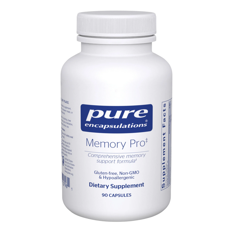 A Supplement container with the name Memory Pro by Pure Encapsulations.